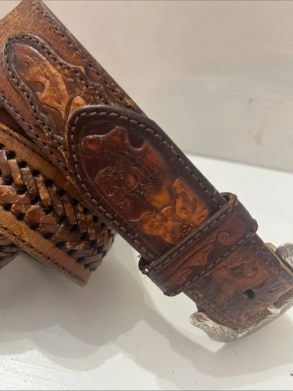 Vintage Leather Belt Tooled